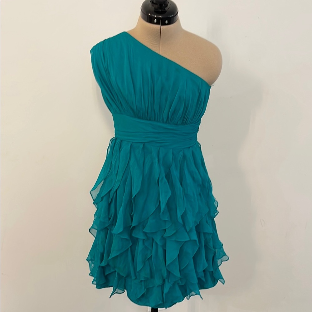 Tibi Green One-Shoulder Cocktail Dress